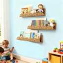 3Set Nursery Book Shelves,Artisanal Natural Rattan Scalloped Bookshelf for Wall,Boho Floating Book Shelves for Kids,Wicker Baby Book Shelf & Wall Basket for Nursery Storage,Montessori Bookcase 15.8"