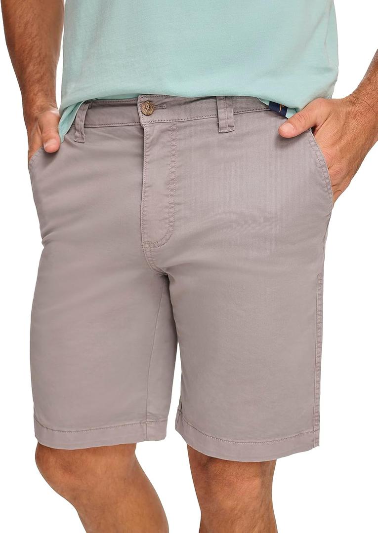 Margaritaville Men's Sun-Bleached-Cotton Shorts with Button/Zipper Waistband Closure (Gray)