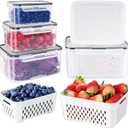 Freshmage Fruit Storage Containers for Fridge with Removable Colander, Airtight Food Storage Container, Dishwasher Safe Produce Saver for Refrigerator, Keep Berry Fruit Fresh Longer 4 pcs Small Clear