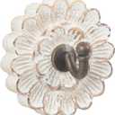 Distress Wood Flower Coat Hooks for Wall Hanging, Single Small Vintage Decorative Hanger for Keys, Bags, Towels (Robe Hanger)