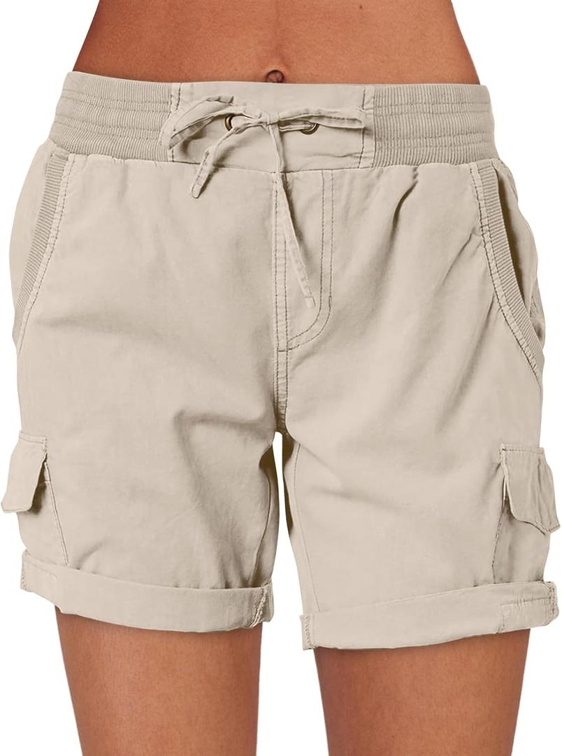 ANRABESS Women Cargo Shorts Summer High Waist Hiking Shorts (Beige, XL)