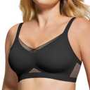 As Fairy Womens Bra No Underwire Seamless Wireless Bra with Soft Support V Neck Mesh Bras Lace Bralette Everyday Bra (Black+Nude, 2XL)