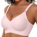 Vertvie Jelly Bra No Underwire Seamless Push Up Full Coverage, Pink, L