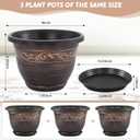 Plastic-Plant-Flower-Planters-16 Inch With Drainage Hole & Saucer, 3 Packs Lightweight Small Resin Flower Pot Indoor Outdoor, Retro Antique Imitation Decorative Garden Containers Sets For Houseplants