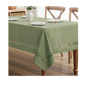MIULEE Sage Green Rectangle Linen Polyester Tablecloth with Decorative Cutouts Spring Waterproof Stain Resistant & Shrink-Proof Table Cloth 58x76 inch Farmhouse Style for Dining Wedding Party