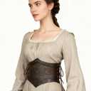 L'VOW Brown Leather Corset Belt Women Renaissance Belt Medieval Viking Belt Wide Cinch Belt (Brown, L)