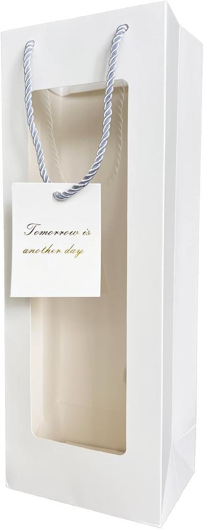 HANSWARE 6PCS Wine Gift Bags with Handles for Bottles Gifts Clear Window Paper Wine Bag for Valentines,Wedding,Easter,Christmas,Baby Shower,Birthday Party,White-6PCS (1 count (Pack of 6))