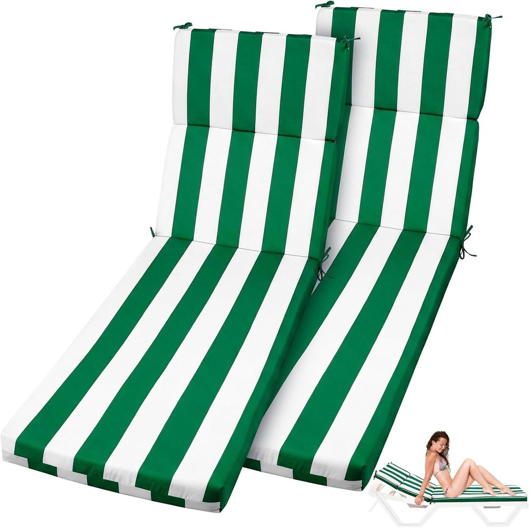 SmoothNovelty 2 Pcs Indoor Outdoor Chaise Lounge Cushions Sponge Bench Outdoor Furniture Chaise Cushions Patio Chair Furniture Replacement (Green White Stripes)