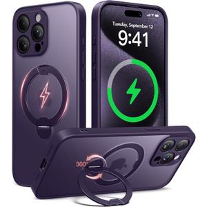 Dibrell Magnetic for iPhone 15 Pro Max Case,[Unbreakable & Magnetic Stand] [Military-Grade Protection] [Phone Case Compatible with MagSafe] Slim Translucent Matte Shockproof Phone Cover,Deep Purple