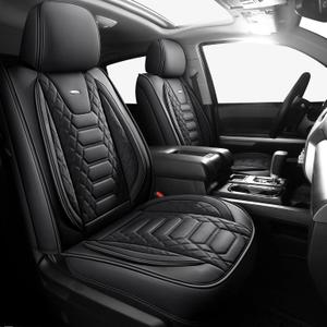 FREESOO Tundra Seat Covers 2014-2021 Full Set, Fit for Toyota Tundra Crewmax Cab, Custom Truck Seat Covers with Waterproof Faux Leather Black
