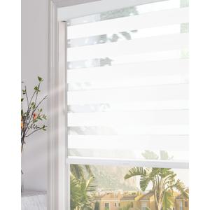 Persilux Blackout Cordless Zebra Blinds for Windows (34" W x 64" H, White) with Upgraded Cassette Room Darkening Dual Layers Sheer Shades Thermal Insulated Window Roller Blinds for Home