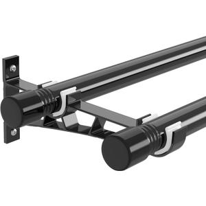 YeYeBest Double Curtain Rods 66 to 144 Inch, Metal Extendable Double Drapery Rod Set for Windows, Black (30"-144")