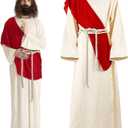 Jesus Costume Adult Men Biblical Christ Robe Saint Religious Outfit Scarf Waist Rope for Halloween Easter Cosplay (XX-Large)