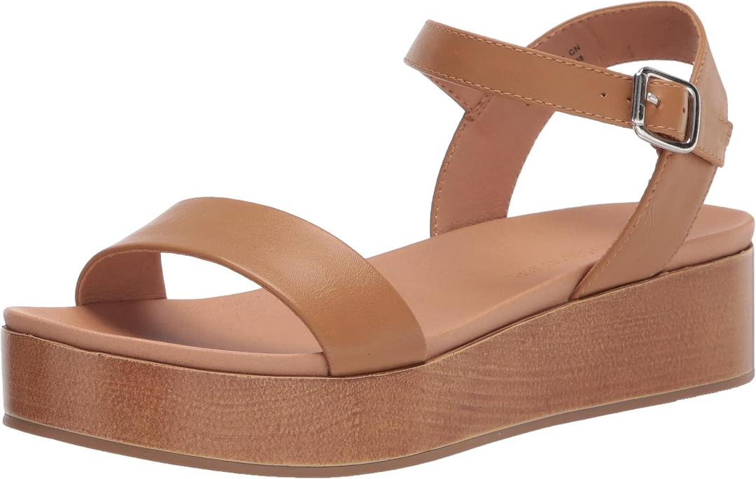 Amazon Essentials Women's Two Band Flatform Sandal (7, Cognac)