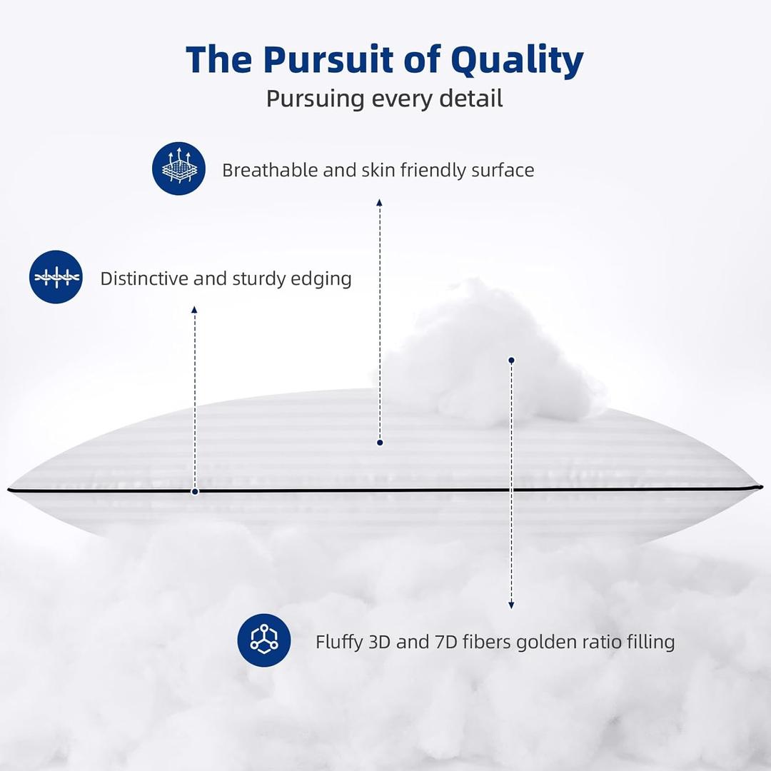 HYLEORY Bed Pillows King Size-Cooling Hotel Collection Pillows, Fluffy Down Alternative Filled Firm Sleeping Pillow for Side/Back/Stomach Sleepers, White (1 piece)