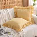 Silnuo Vintage Yellow Plaid Ruffle Throw Pillow Covers 20x20 inches,Washed Cotton Mustard Gingham Checkered Decorative Pillow Shams for Bed,Couch,Sofa