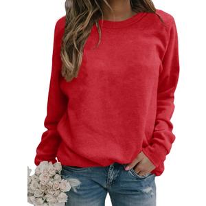 Smile Fish Womens Crewneck Long Raglan Sleeve Sweatshirt Relaxed Fit Pullover Tops (Medium, Red)
