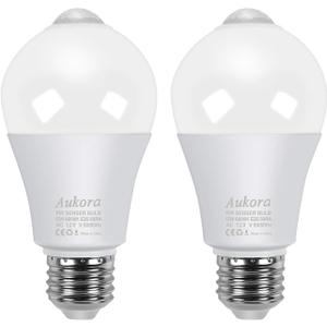 Aukora Motion Sensor Light Bulbs, 12W (100-Watt Equivalent) E26 Motion Activated Dusk to Dawn Security Bulb Outdoor/Indoor for Front Door Porch Garage Basement Hallway Closet(Cold White 2 Pack)