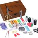 Wooden Sewing Kit Box, Wooden Sewing Box with Sew Kit Accessories, Sewing Repair Kit Sewing Basket, Basic Sewing Kit for Adults, Beginner Universal Home Sewing Repair Tool Kit - Vintage Sewing Set (Retro Eiffel Tower)