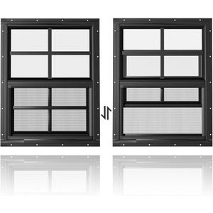 WRISIN 2 Pack Shed Windows 24" W x 27" H Flush Mount, Black Household Windows for Playhouses, Barns, Chicken Coop