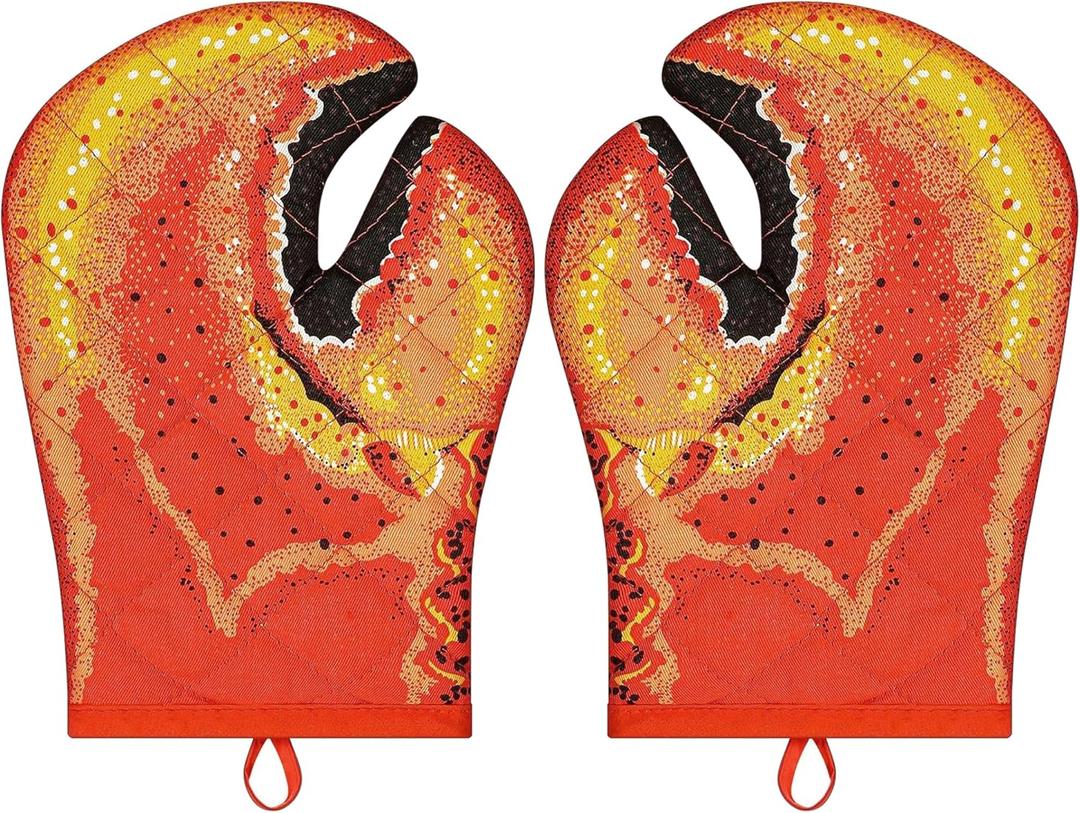 Lobster Claw Oven Mitts Quilted Cotton Lining Design Heat Resistant Crab Claw Gloves Microwave Oven Gloves Lobster Oven Mitts for Women Funny Oven Mitt Lobster Claw Gloves for Baking, BBQ, Grilling