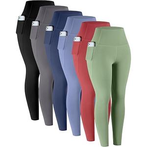 Leggings with Pockets for Women, 6 Packs Soft High Waisted Tummy Control Workout Yoga Pants