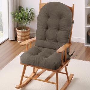Rocking Chair Cushion - Plaid Corduroy Fabric, High-Density Sponge, Durable Comfort Non-Slip Bottom Tufted Seat Pads with Ties, Plaid CorduroyBeige Grey, 44x19x4 inch
