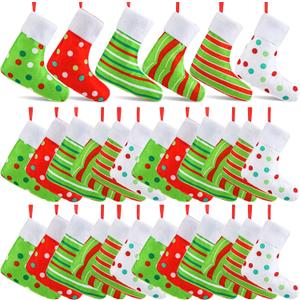Jamntower 24 Pcs 7.87 Inch Fleece Christmas Stockings Bulk Lime Green Mini Xmas Hanging Stocking Small Xmas Fireplace Rustic Stockings for Fireplace Mantel Christmas Tree Ornaments Gift Holders