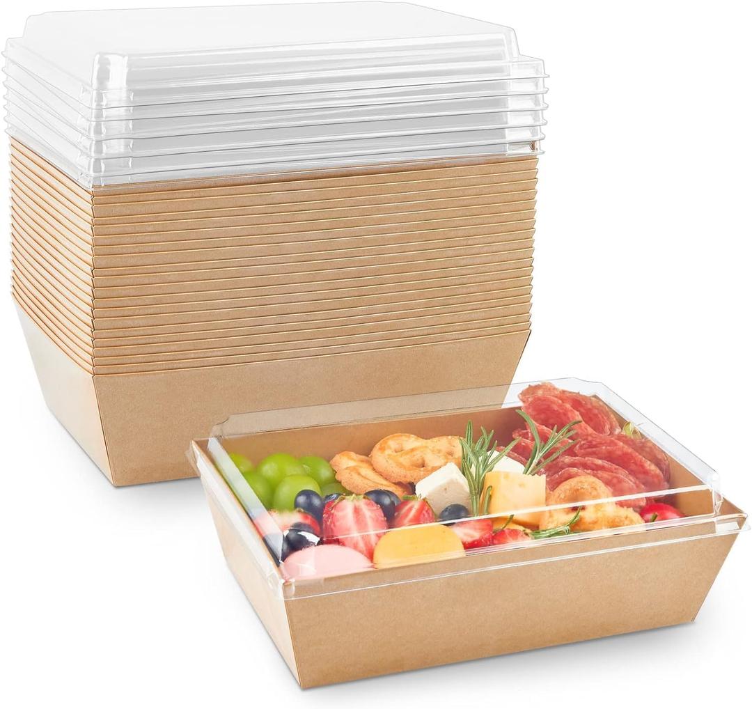 8 x 6 Inch Paper Charcuterie Boxes with Clear Lids, 40 Pack Large Disposable Kraft Bakery Boxes, To Go Food Containers for Cake Slice, Cupcakes, Sandwiches, Cookies, Cocoa Bombs, Salads (Brown)