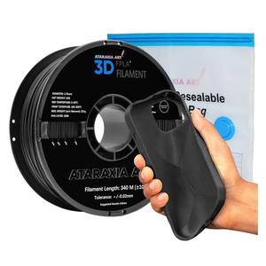ATARAXIA ART Flexible PLA Filament 1.75mm,Flexible 3D Printer PLA 1Kg/2.2lb Spool 5X Longer Stretch,Easy Than TPU Extruder,89A Shore Hardness,±.03mm Patent Formula,Filament Storage Bag, FPLA Black