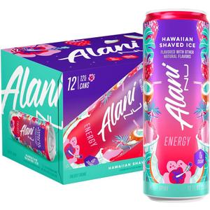 Alani Nu HAWAIIAN SHAVED ICE, Sugar Free, Low Calorie Energy Drinks, 200mg Caffeine, Biotin, B Vitamins, Zero Sugar, 10 Calories, 12 Fl Oz Cans, 12 Pack (EXP 12/01/26)