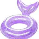 HeySplash Pool Floats Kids, Inflatable Swimming Ring Swim Tube Floaties, Summer Water Fun Beach Party Swimming Pool Toys for Kids Children Water Activities (C-Mermaid-Purple)
