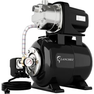 LANCHEZ 1.6HP Shallow Well Pump with Pressure Tank, 1340GPH Automatic Irrigation Water Booster Jet Pump, 115V Stainless Steel Water Transfer Pump for Home Garden Lawn Sprinkler Irrigation