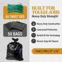 Extra Heavy Duty Black Contractor Garbage Bags 55 Gallon, 50 Trash Bags, Construction Grade, 3 mil, Made in USA