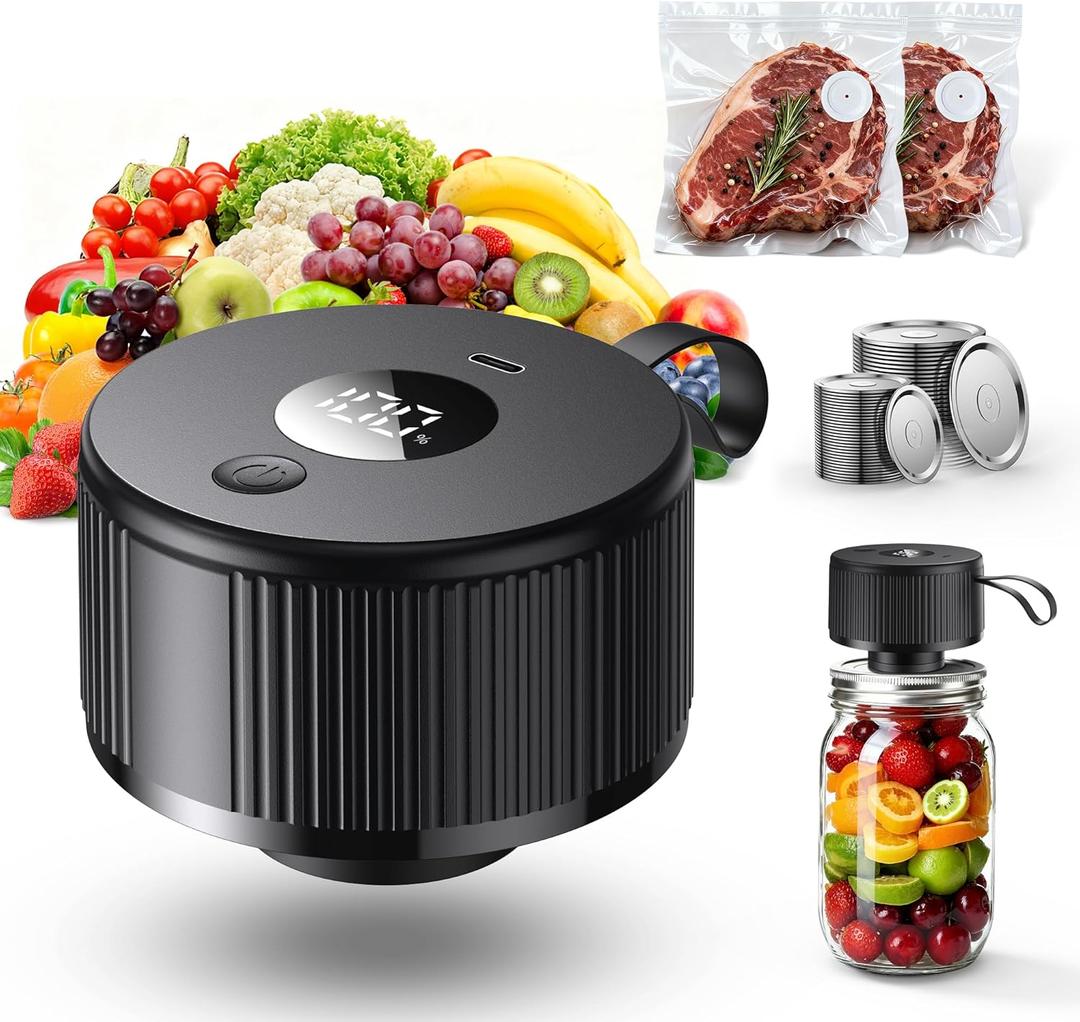 Upgraded 3-in-1 Electric Mason Jar Vacuum Sealer Kit for Mason Jars, Food Savers & Containers | Food Preservation System for Kitchen | Ideal for Canning Jams, Pickles, Dry Foods, Grains & Leftovers (Black)