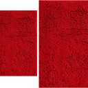 BOANKODU Bathroom Rugs Sets 2 Piece, Extra Soft Chenille Bath Mat Absorbent Bathroom Rug, Bathroom Mat with Sturdy PVC Non-Slip Bottom, Machine Washable Bath Rugs (32x20 Inch + 24x16 Inch, Red)