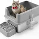 Stainless Steel Litter Box Extra Large Enclosed Cat Metal Litter Box with Lid for Big Cats High Sided Anti-Urine Leakage Non-Stick Bottom & Includes Pedal & Metal Scoop with Liner Gray