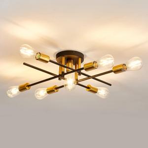 UOFUS 7-Light Semi Flush Mount Ceiling Light Fixture Matte with E26 Base Modern Black and Gold Chandelier Mid Century Modern Ceiling Lamp for Farmhouse Kitchen Dining Room Bedroom Living Room Bathroom