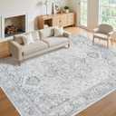 9x12 Area Rugs for Living Room:Gray Washable Vintage Medallion Rug Non-Slip Soft Low Pile Large Rugs Indoor Retro Carpet for Bedroom Kitchen Nursery Dining Table Office (Gray, 9'x12')