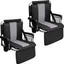 ALPHA CAMP Stadium Seat Chair for Bleachers with Back & Arm Rest (Black Grey-2pcs)