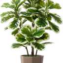 Artificial Fiddle Leaf Fig Plant Indoor 5FT Faux Rubber Tree with Mocha Diamond Planter Tall Fake Floor Plant Potted Artificial Trees for Home Office Living Room Decor Indoor