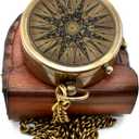 Classic Handmade Antique Functional Brass Compass with Chain and Leather Case Vintage Decorative Pocket Compass for Men and Women for Wife
