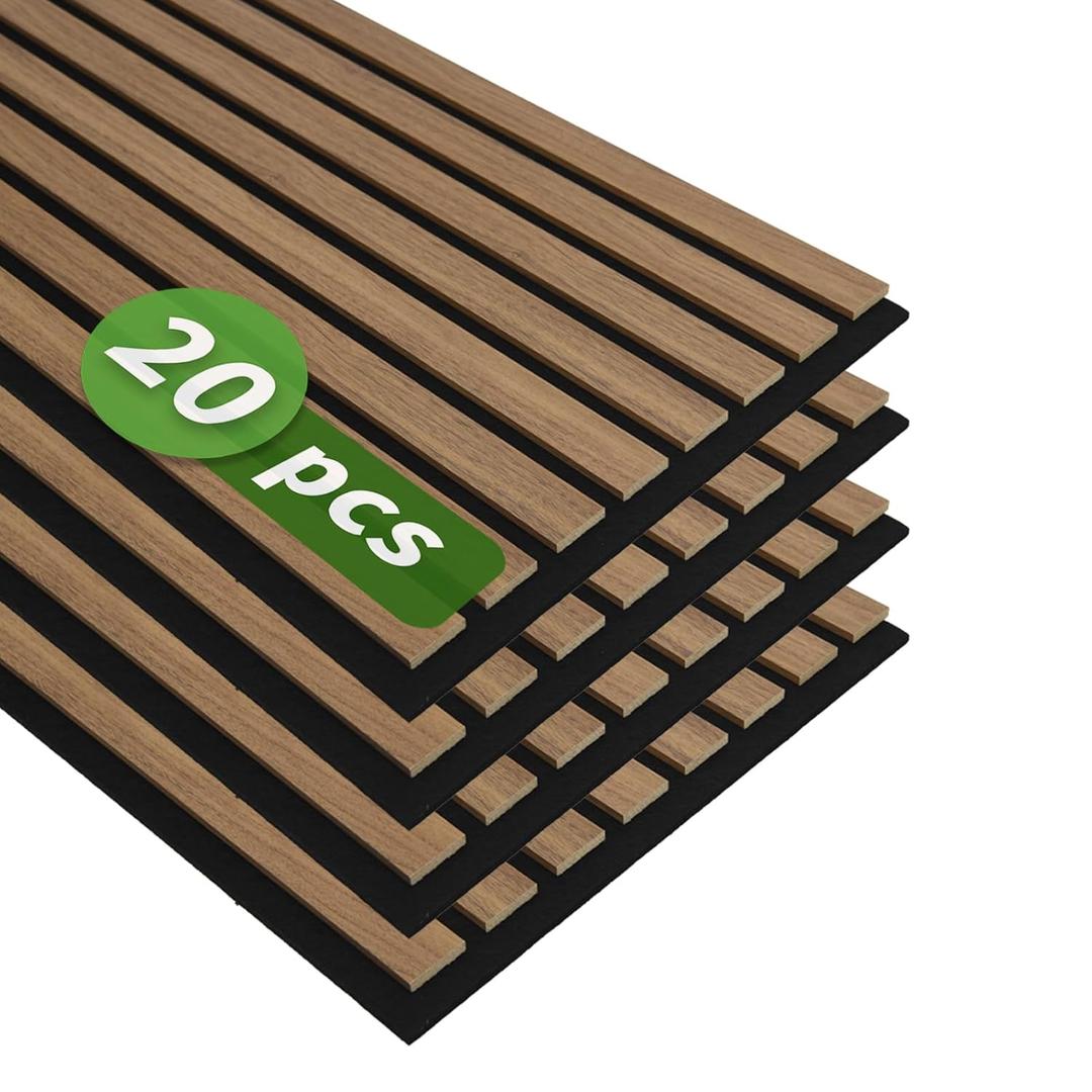 Art3d 12" x 24" Acoustic Wood Slat Wall Panel, 20pcs, 40 sq.ft, Deep Walnut