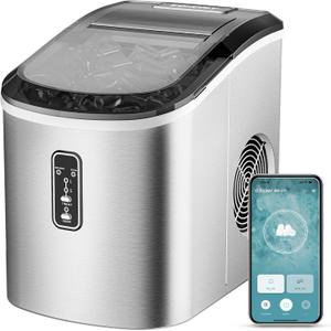 EUHOMY Smart Ice Makers Countertop -26lbs in 24 Hours, 9 Cubes Ready in 8Mins, Self-Cleaning Countertop Ice Maker, Portable Ice Maker with Ice Scoop and Basket, Perfect for Home/Kitchen/Office(Sliver (Stainless Steel Silver)