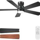 Ceiling Fans with Lights, 48 inch Low Profile Ceiling Fan with Light and Remote Control, Flush Mount, Reversible, 3CCT, Noiseless, Modern Black Ceiling Fan for Bedroom, Indoor/Outdoor Use