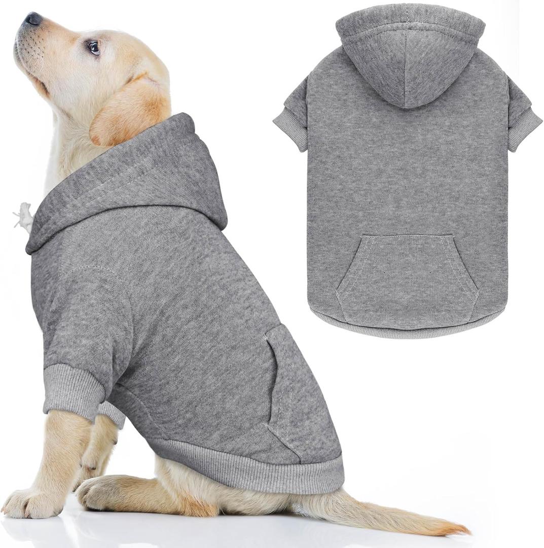 Dog Hoodie Dog Sweaters for Large Dogs Pet Sweater Solid Soft Brushed Fleece Pet Clothes Hoodie Sweatshirt with Pocket(Grey-L)