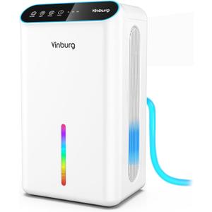 Dehumidifier for Home 1000 sq.ft - Small Quiet Dehumidifier with Auto Shut Off, Aromatherapy, 3 Gear Timer, Sleep Mode, 7-Color LED Light, Drain Hose for Bedroom, Bathroom, Basement, RV(Milky White)