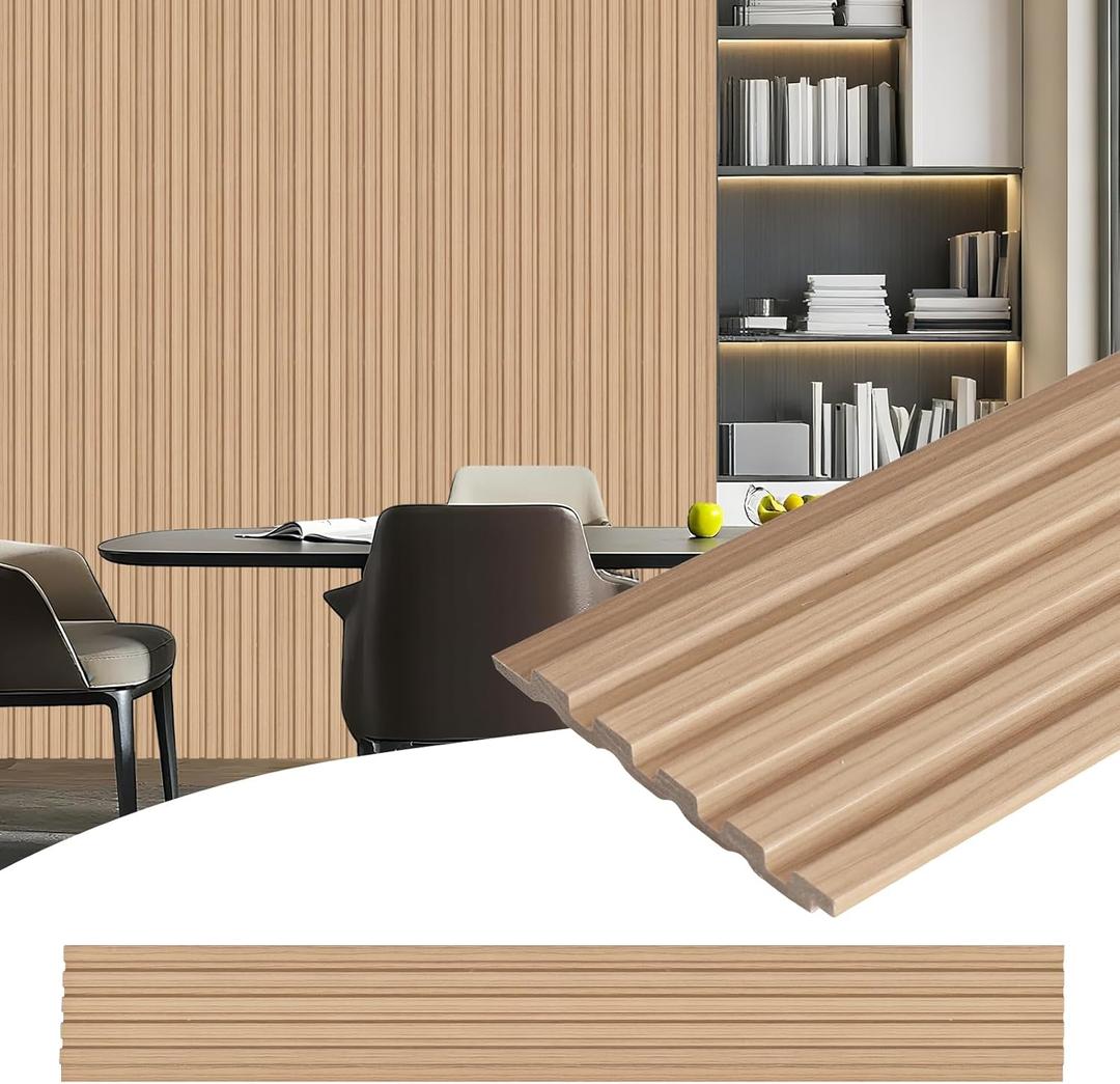 8-Pack 3D Slat Wall Panels Soundproof Faux Wood Wall Panels for Interior Décor, 48.2" x 6.3", Modern Wall Cladding for Living Room, Bedroom, Office Oak Finish