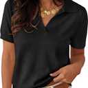ANRABESS Women Short Sleeve Sweater Wool Blend Polo V Neck Shirts Summer Dressy Top Business Casual Spring Vacation Clothes (Black, M)