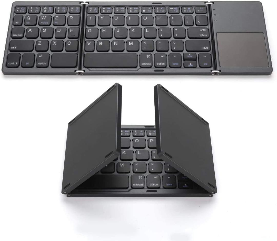 Foldable Wireless Keyboard with Touchpad, Rechargeable Pocket-Sized Folding Travel Keyboard for iOS, Android, Windows - Space Gray